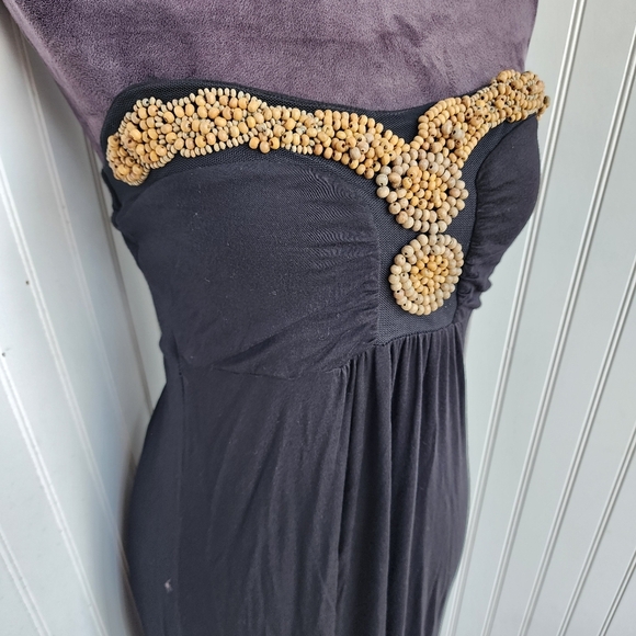DESIGN HISTORY Womens Long BLACK Wooden BEADED  MAXI Dress Stretch Strapless S - Picture 3 of 11